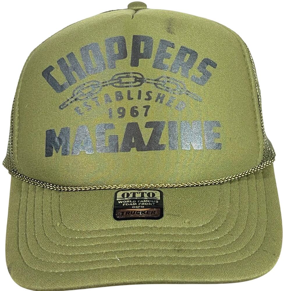 Choppers Magazine Trucker Hat OTTO Foam Mesh Cap Established 1967 Olive OSFM